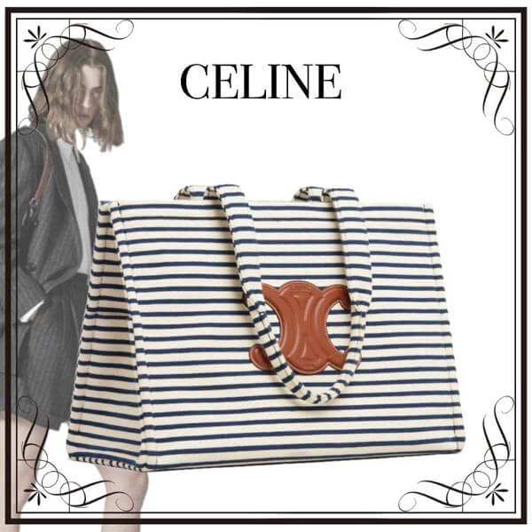 【セリーヌ】ラージストライプ トートコピー紺/タン 21SS 196762DMI .07AT